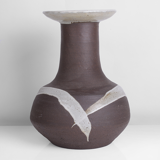 A brown stoneware vase made by Janet Leach in circa 1980 sold at auction by Maak Contemporary Ceramics