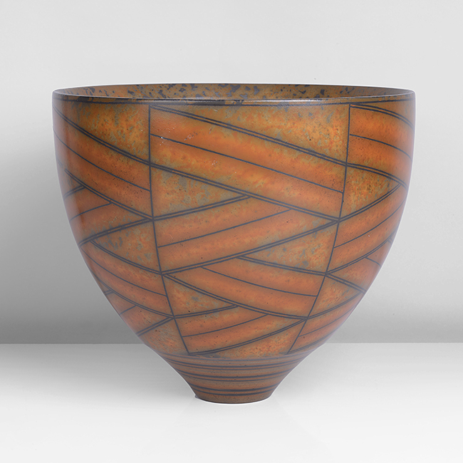 An orange earthenware bowl made by Duncan Ross sold at auction by Maak Contemporary Ceramics